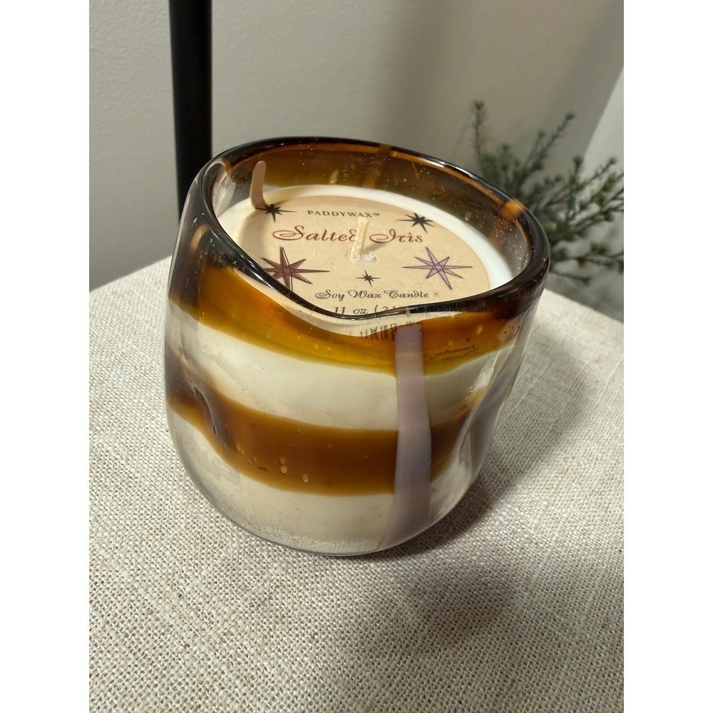 Paddywax Candle salted iris 11oz Swirl Glass Jar midcentury artisanal glass lg